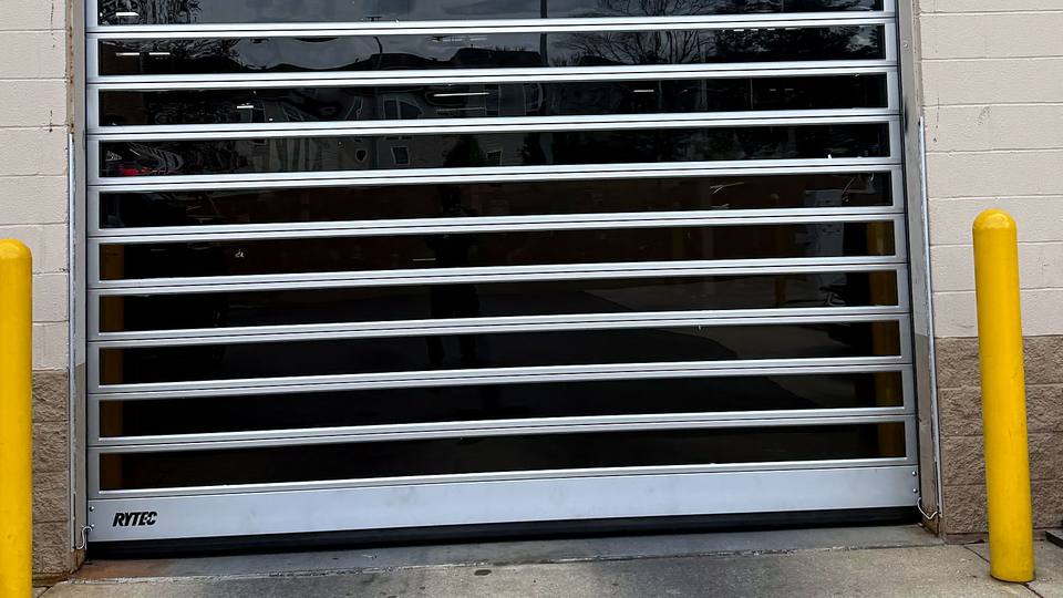 High speed roll up door at a commercial building